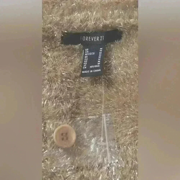 NWOT Forever 21 Metallic Knit Crop Cardigan Women's Size Medium Tan Sparkle - Picture 8 of 9